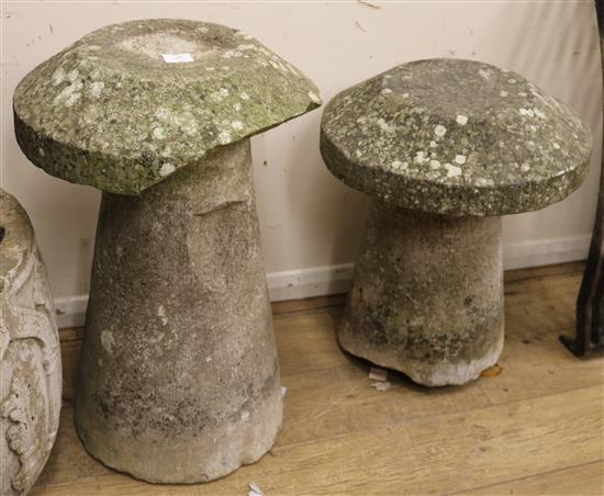 Two staddle stones W. approx 50cm